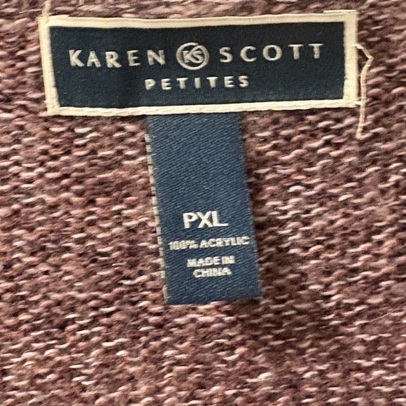 Karen Scott Womens Cardigan Purple Long Sleeve Open Knit Ruffle Size PL - Picture 6 of 8